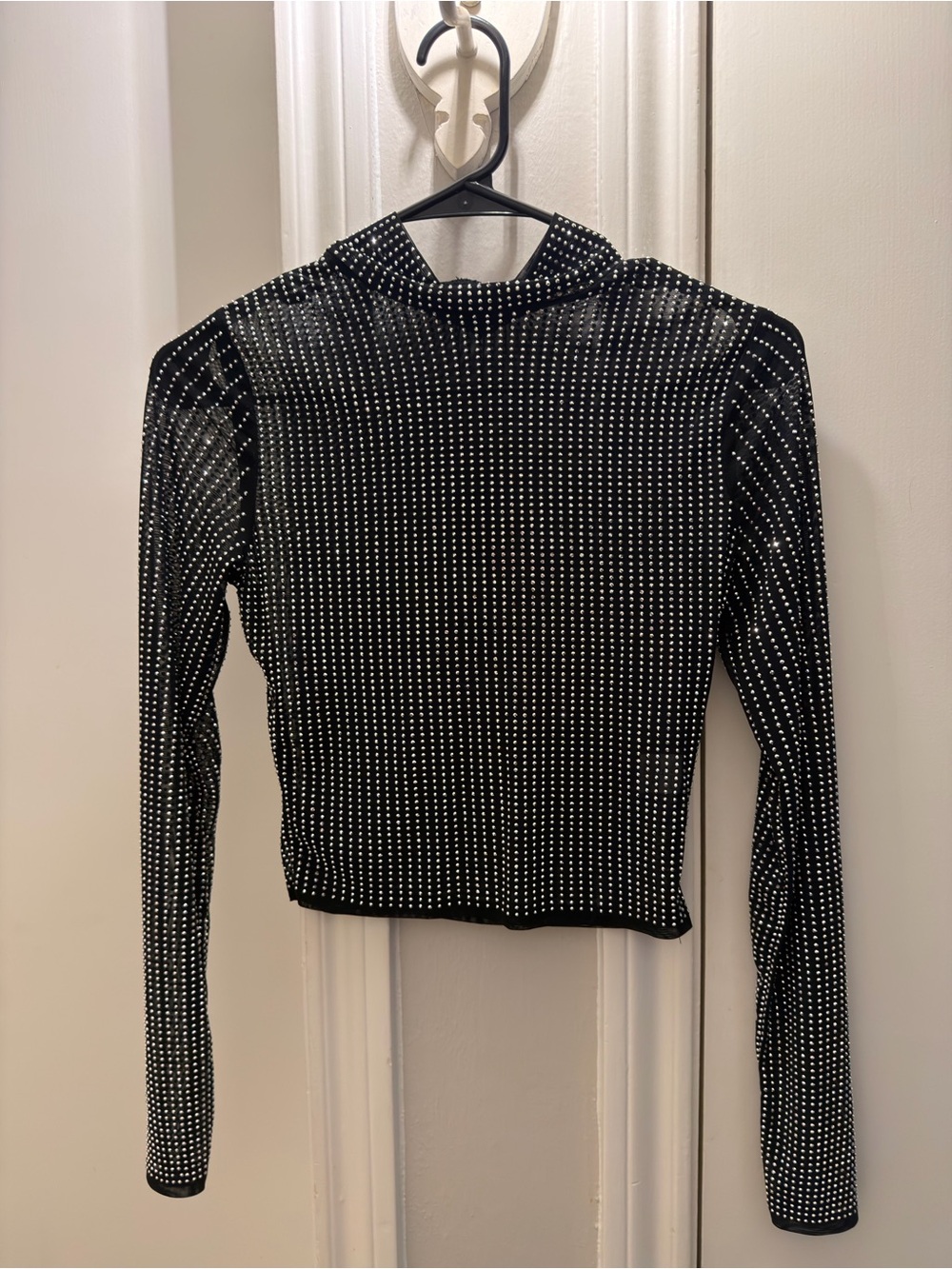 Black Long Sleeve Rhinestone Top